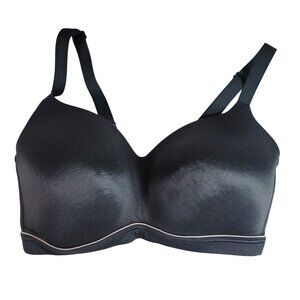 Cacique Lightly Lined Lounge Bra Black 36DDD White Trim Adj Pull On Seamless